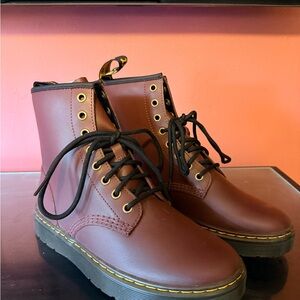 Dr. Martens Burgundy Lace-Up Combat Boots with Black Laces
